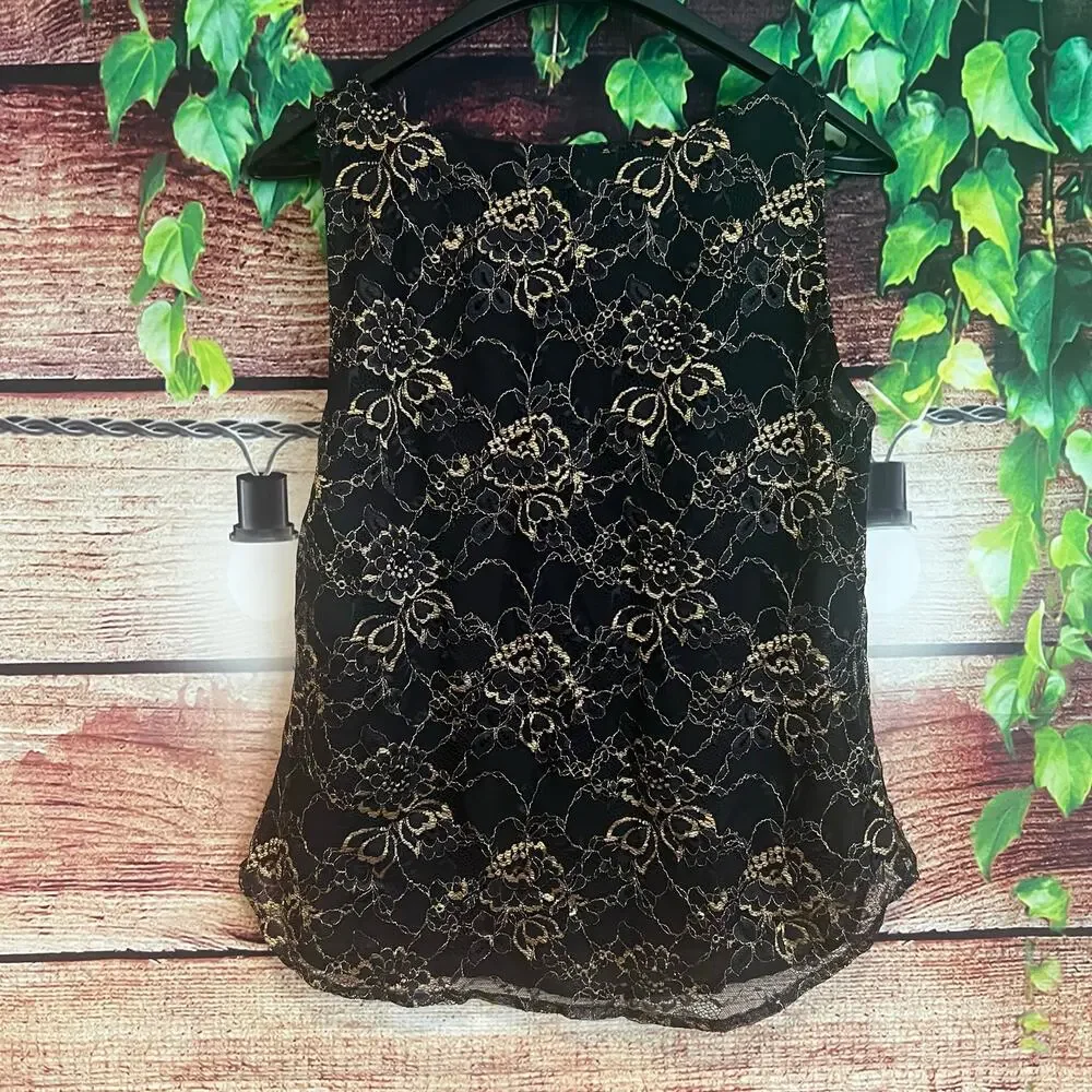 Lauren Ralph Lauren Blouse Top 8 Sleeveless Floral Gold New Year Lined Workwear